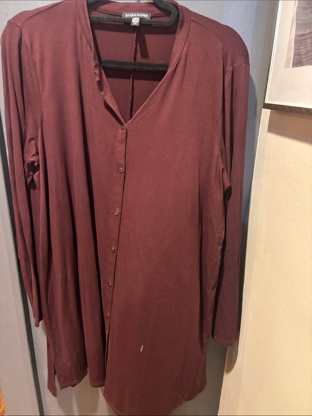 Eileen Fisher Burgundy Button-Front Long Cardigan